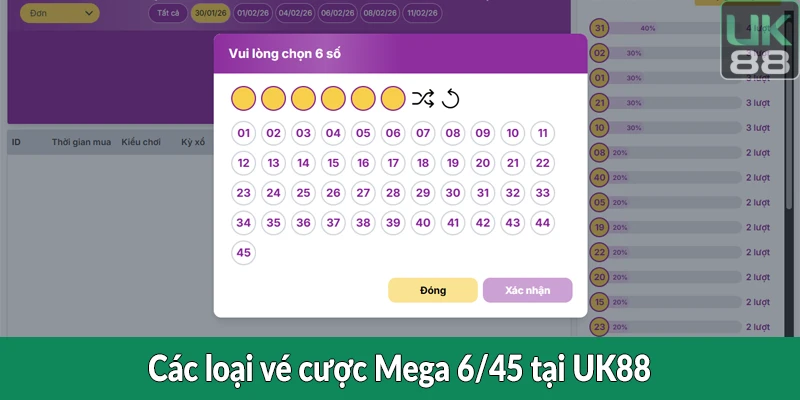 Các loại vé cược Mega 6/45 tại UK88