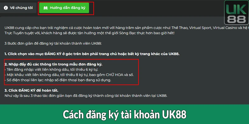 Cách đăng ký tài khoản UK88
