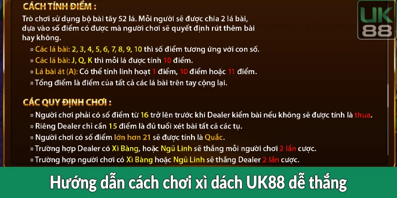 Hướng dẫn cách chơi xì dách UK88 dễ thắng