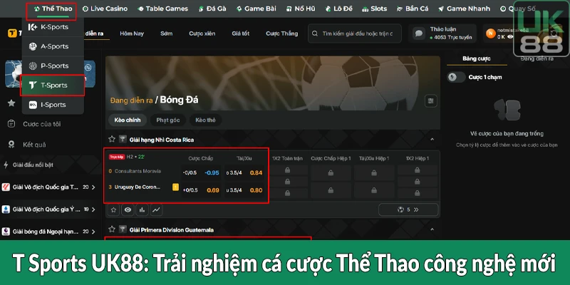 T Sports UK88 - Trải nghiệm cá cược Thể Thao công nghệ mới